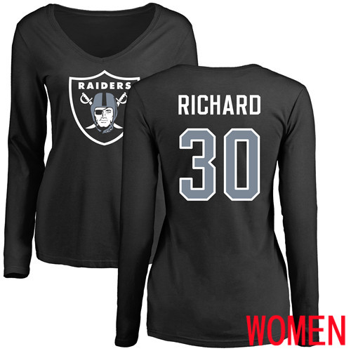 Oakland Raiders Olive Women Jalen Richard Name and Number Logo NFL Football #30 Long Sleeve T Shirt